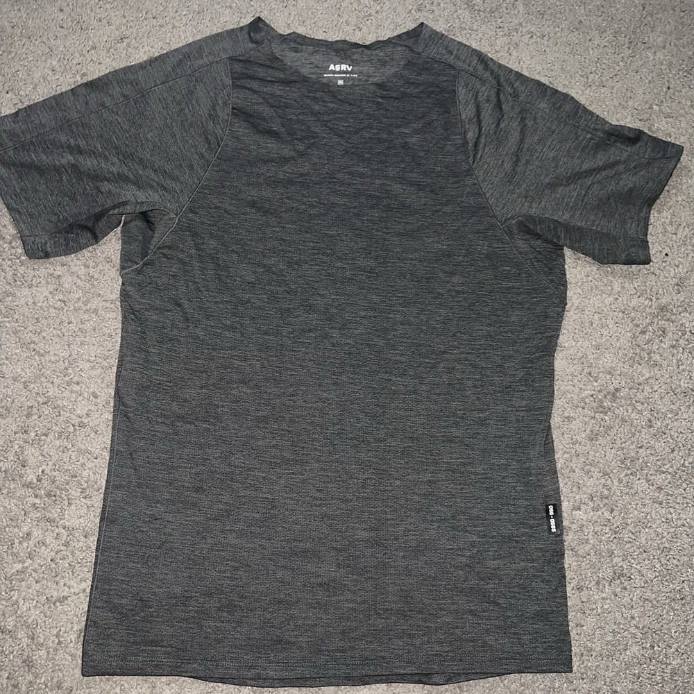 ASRV Aesthetic Revolution Shirt Mens Medium Gray Curved Hem Mesh Back Stripe